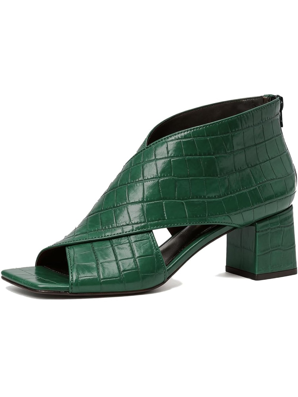 Chunky Heel Open Toe Booties Side Cut-Out Ankle Boots Square Peep Toe 2 Inches